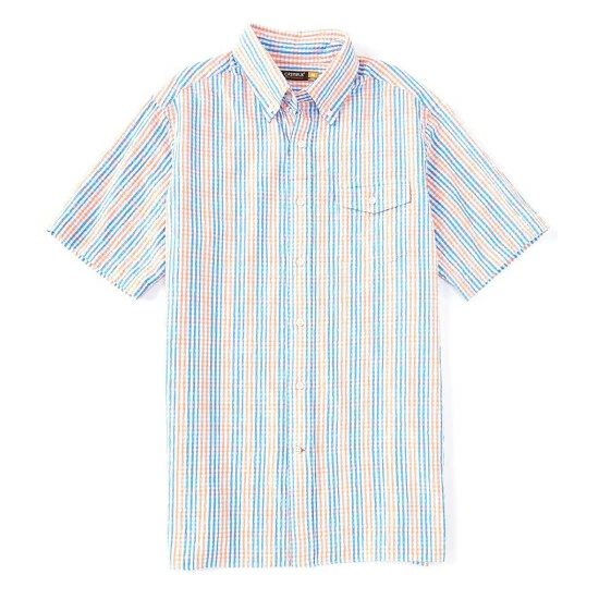 Outlet ???? Cremieux Woven Seersucker Plaid Performance Stretch Short-Sleeve ???? Shirt Bright Coral ???? 3 Outlet ???? Cremieux Woven Seersucker Plaid Performance Stretch Short-Sleeve ???? Shirt Bright Coral ????