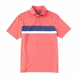 Discount ???? Cremieux Chest Stripe Mesh Pique Short-Sleeve Polo ???? Shirt Berry ????