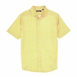 New ???? Cremieux Small Print Short-Sleeve ???? Coatfront ???? Shirt Yellow ???? -Cremieux Shop unnamed file 1077