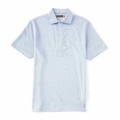 Hot Sale ???? Cremieux Bar Stripe Oxford Performance Short-Sleeve Polo ???? Shirt Vista Blue ????