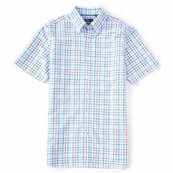 Hot Sale ???? Cremieux Medium Plaid Oxford Short-Sleeve Woven ???? Shirt Light Blue ????