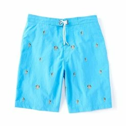 Best Sale ???? Cremieux Hula Girl Embroidery 9#double; Inseam Swim Trunks Aqua ????