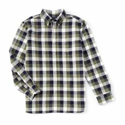Discount ???? Cremieux Plaid Oxford Long-Sleeve Woven ???? Shirt Four Leaf Clover ⌛