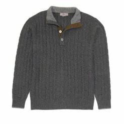 Cheap ???? Cremieux Button Mock Cashmere Sweater Charcoal Heather ????
