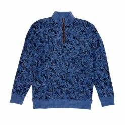 Promo ???? Cremieux French Rib Reversible Mockneck Pullover Indigo Heather ????