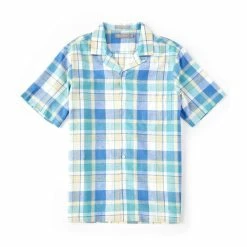 New ❤️ Daniel Cremieux Signature Linen Plaid Short-Sleeve Woven Camp ???? Shirt Indigo ???? -Cremieux Shop unnamed file 986